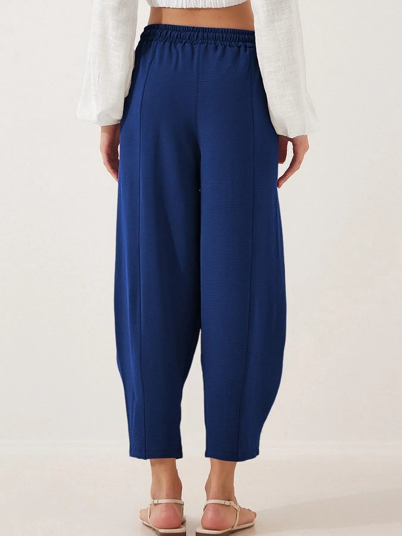 Full Size Drawstring Wide Leg Cropped Pants Plus Size