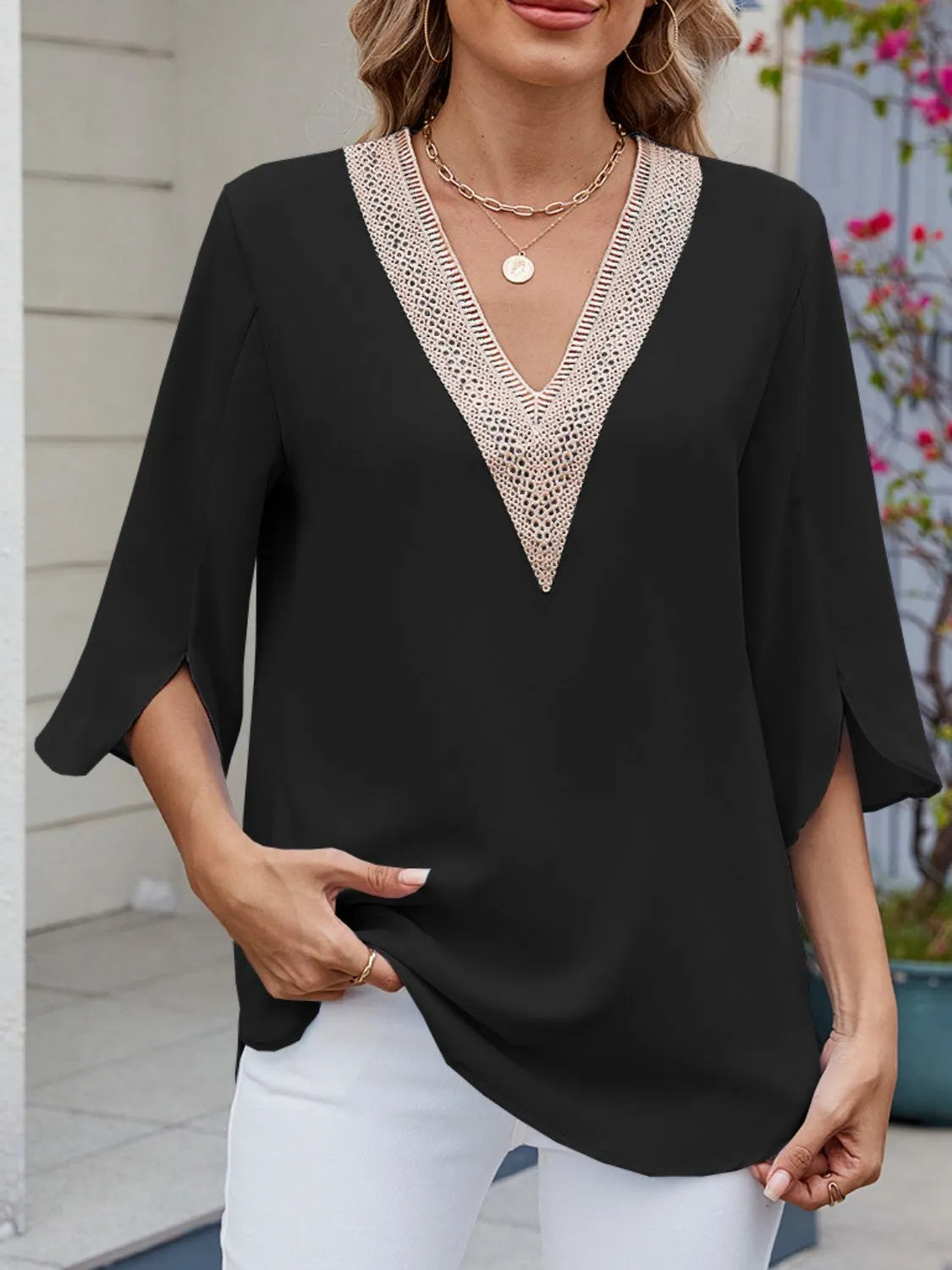 V-Neck 3/4 Sleeve Blouse