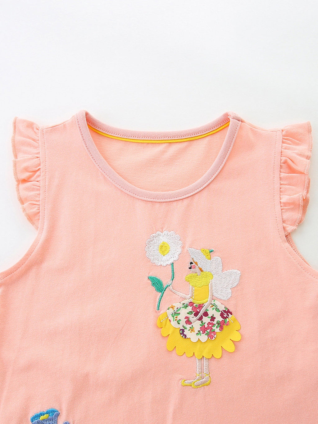 Children's Floral Embroidered Ruffle Sleeve Casual Dress