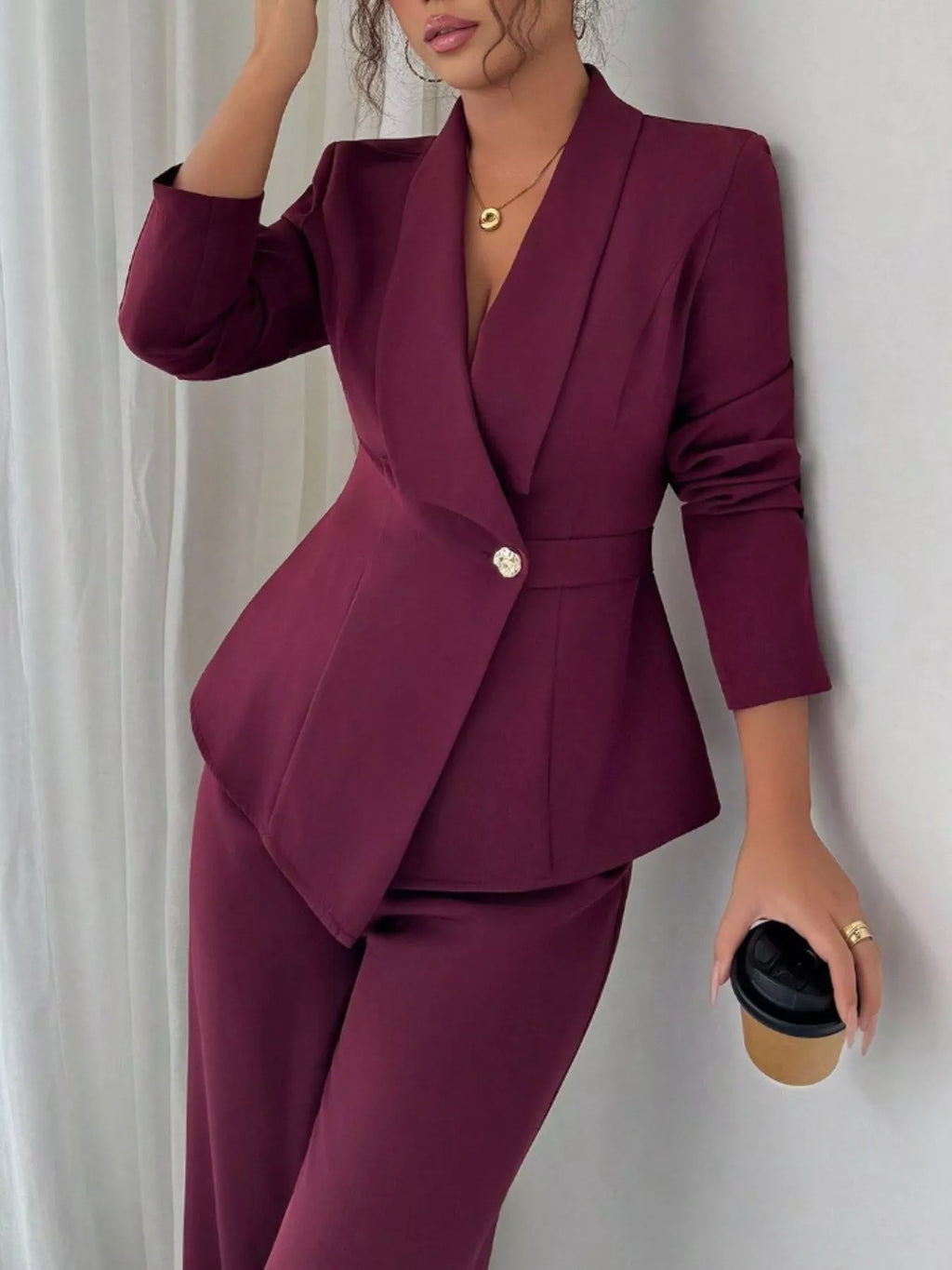 One Button Blazer and Pants Set