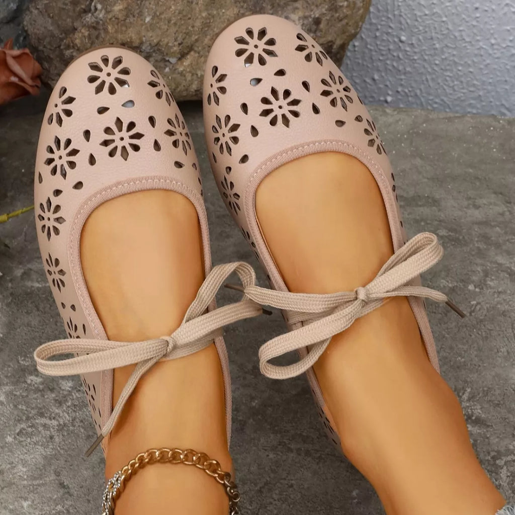 Floral Cutout Tied Slip-Ons