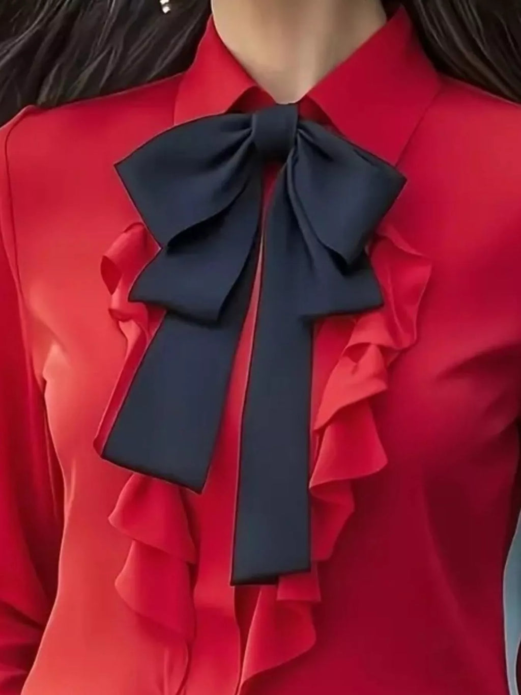 Ruffled Tie Front Long Sleeve Blouse