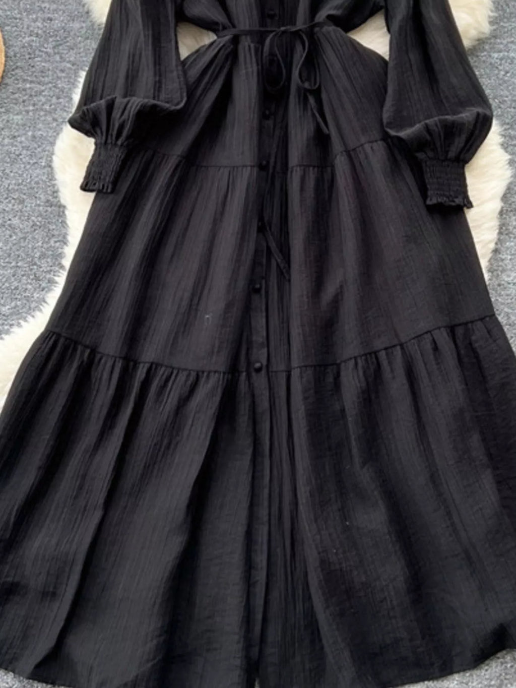 Button Down Tiered Long Sleeve Dress
