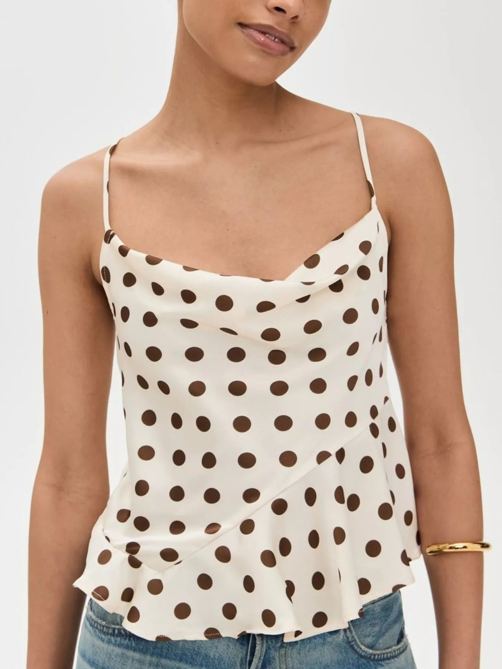 Polka Dot Cowl Neck Cami with Back Tie