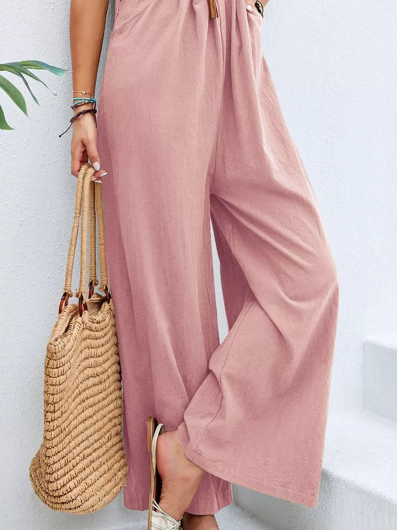 Full Size Casual Wide-Leg Overalls with Pockets Plus Size