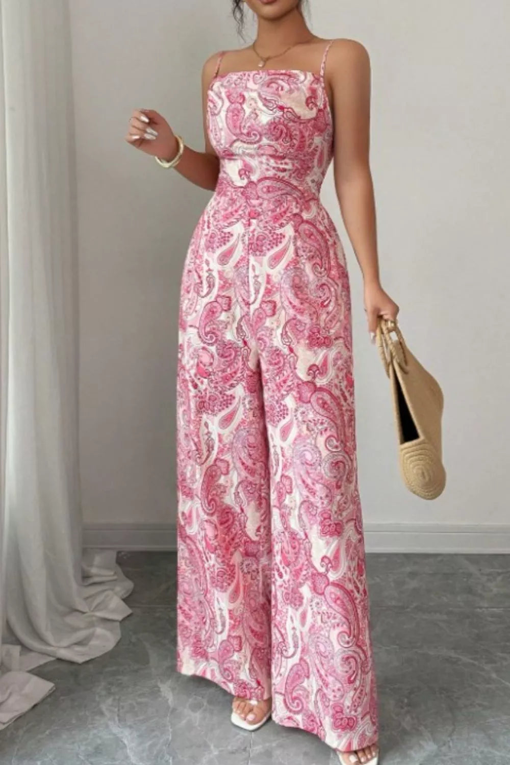 Paisley Print Wide Leg Jumpsuit