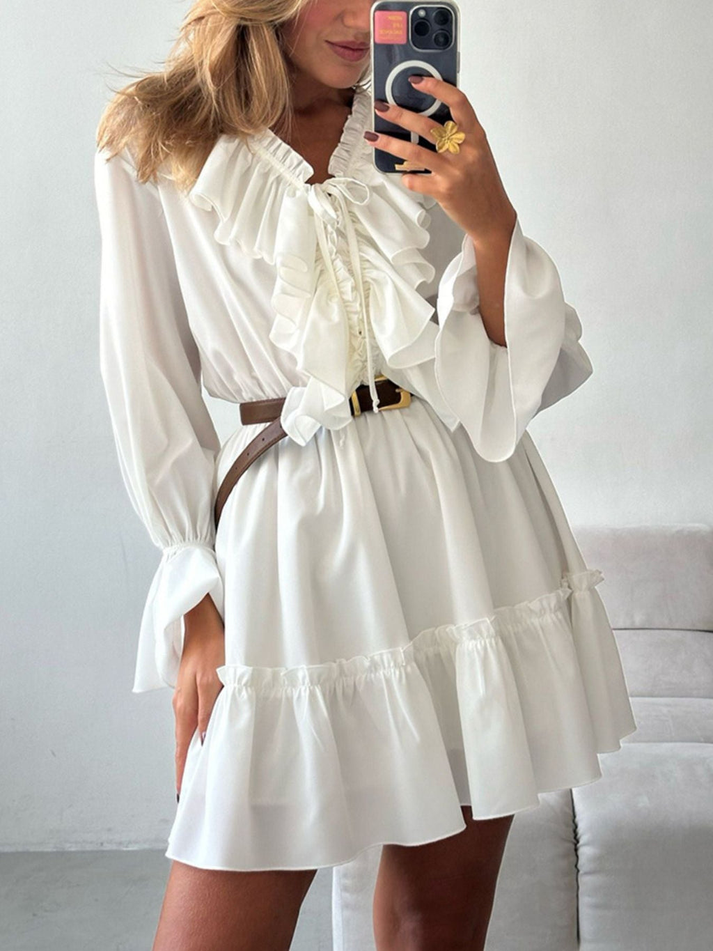 Ruffled Flounce Sleeve Mini Dress