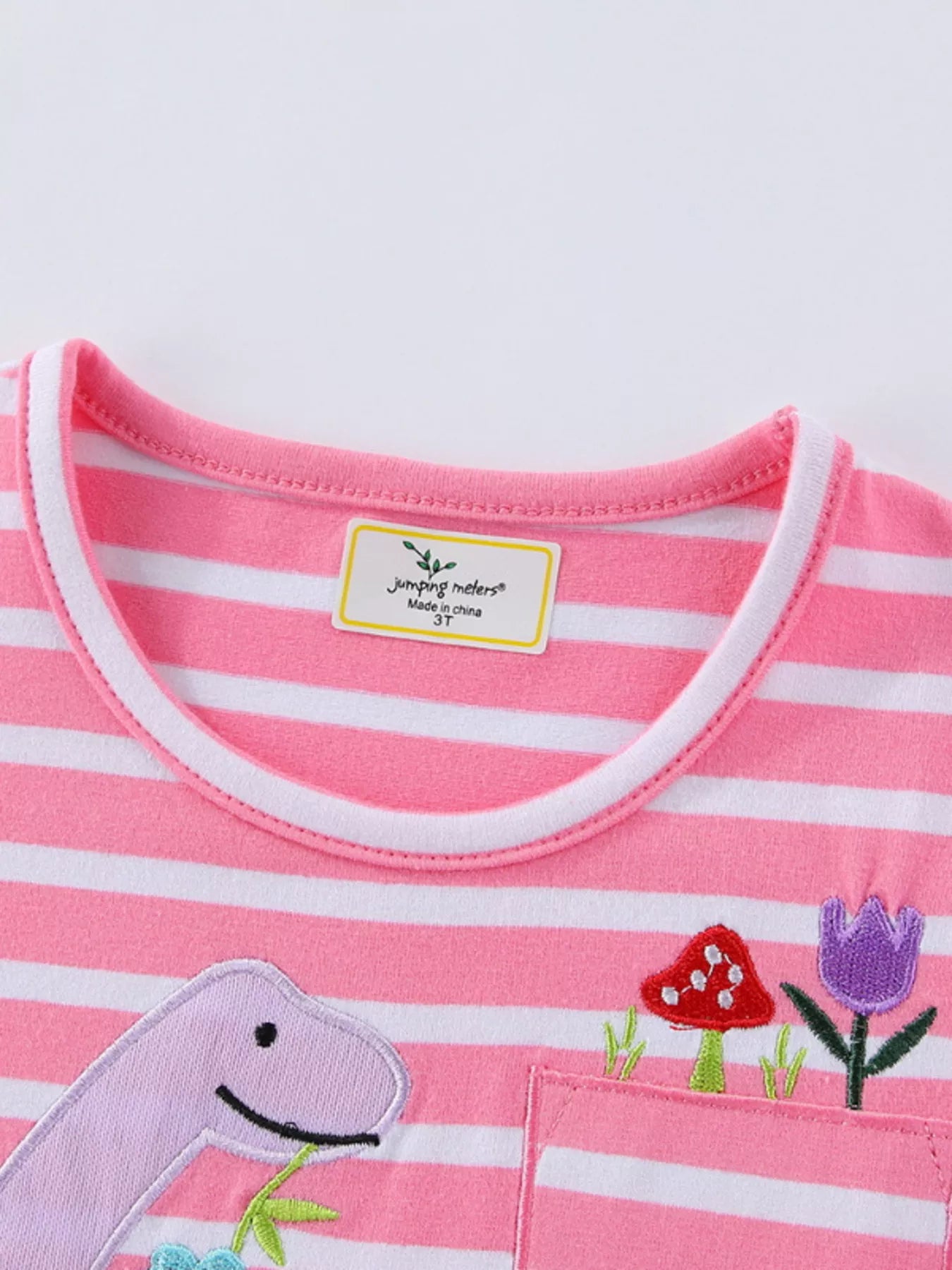 Children's Striped Dinosaur Embroidered Casual Dress