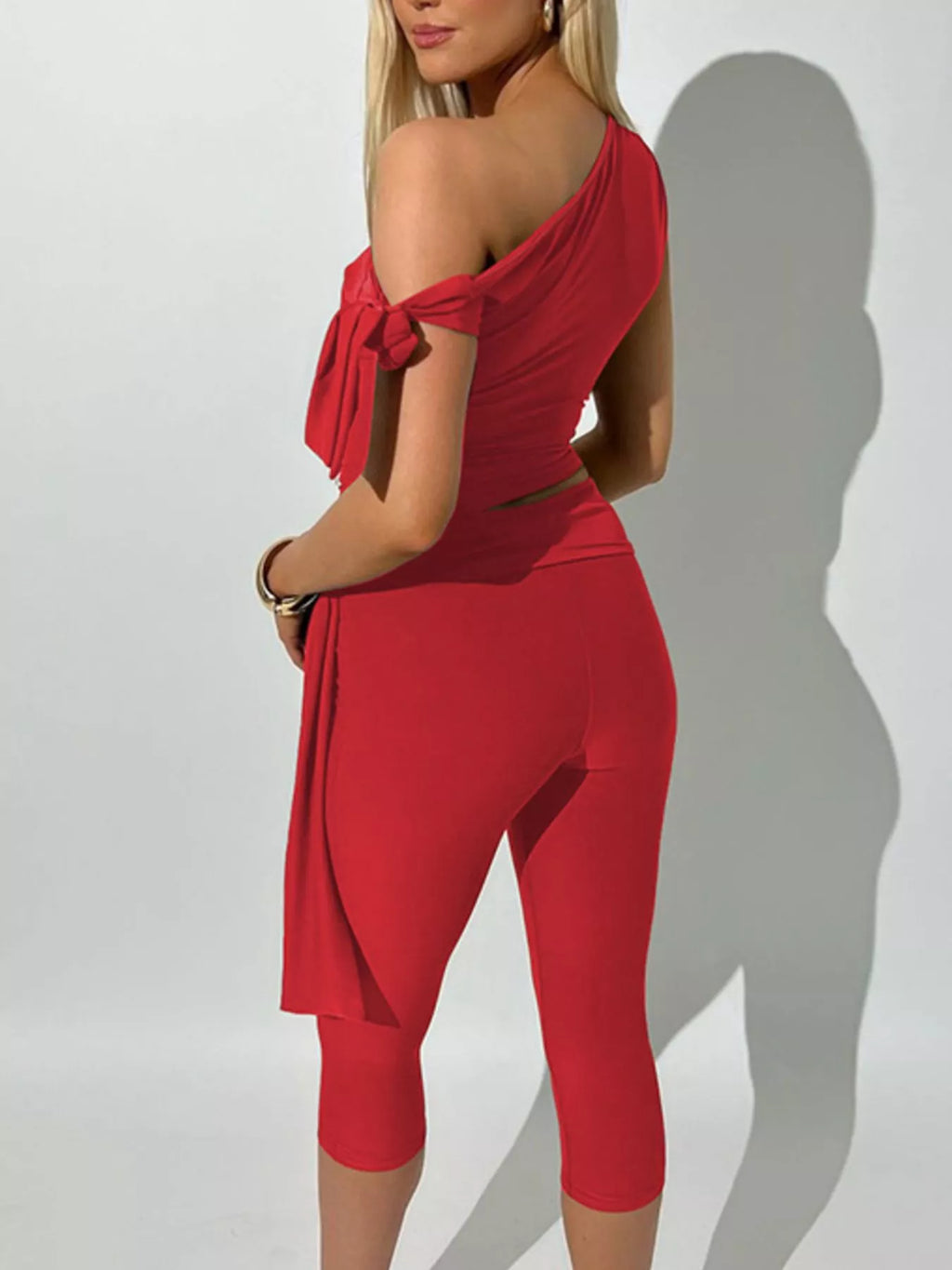 Asymmetrical One-Shoulder Top and Capris Set