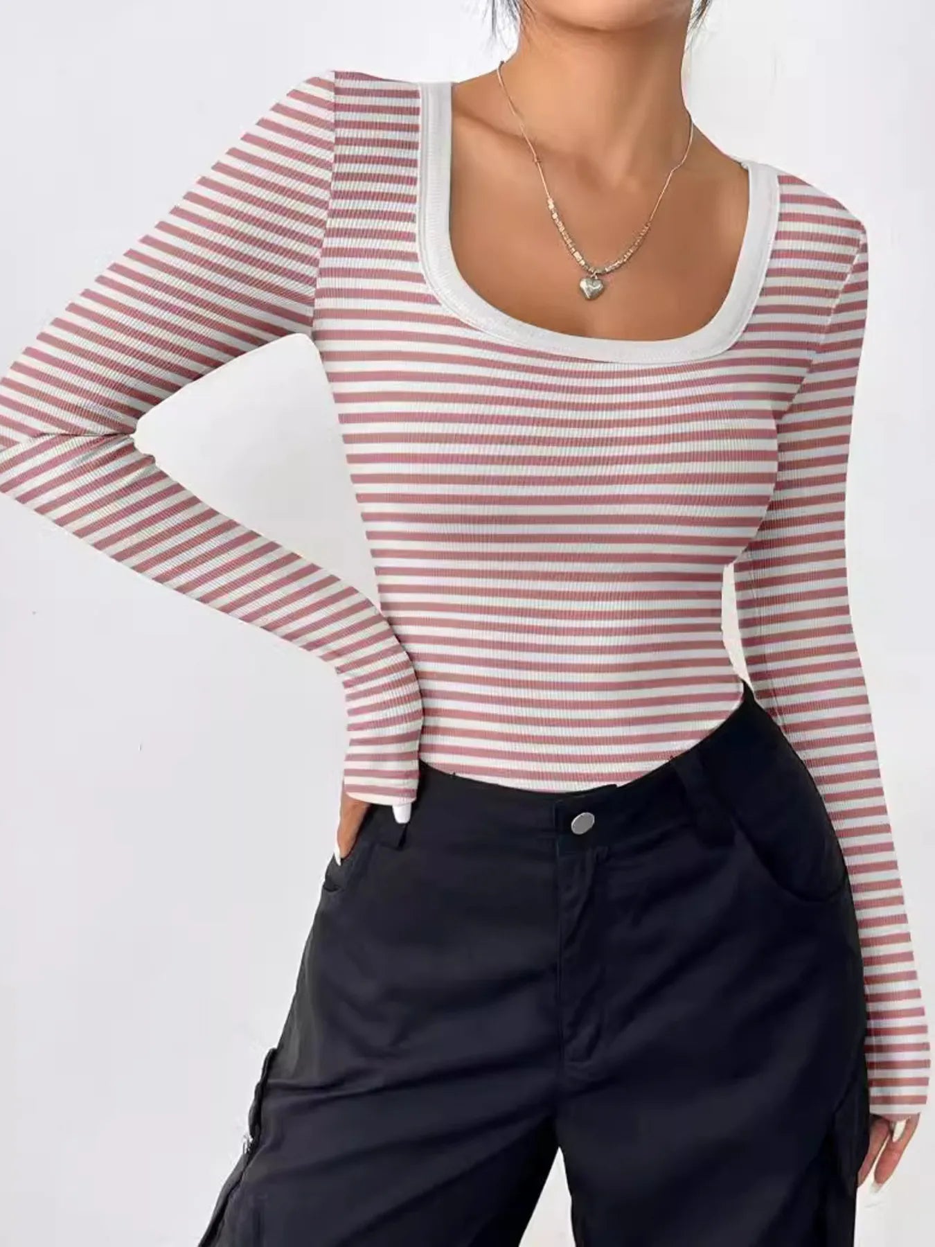 Striped Long Sleeve Scoop Neck T-Shirt