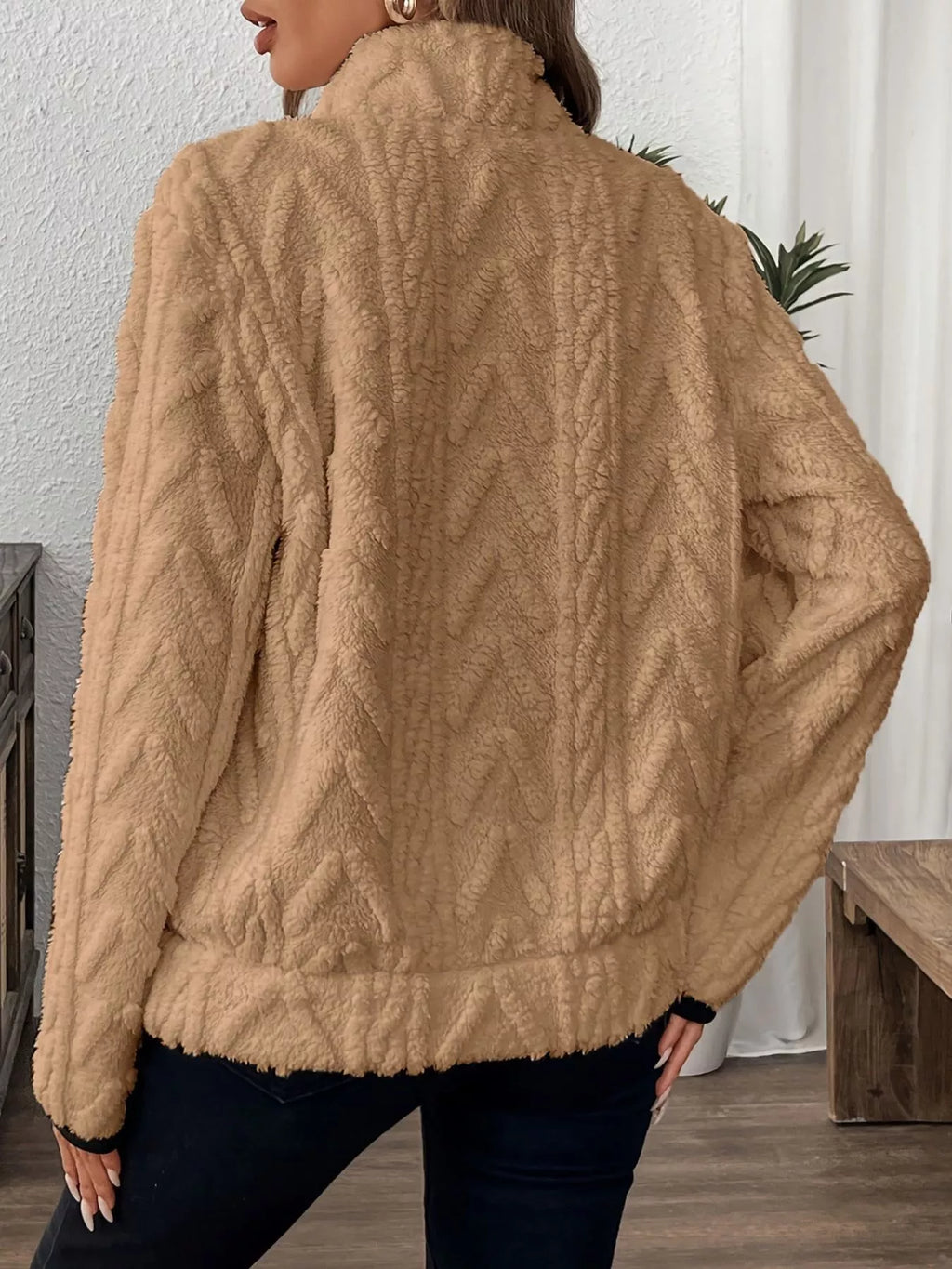Full Size Half Zip Kangaroo Pocket Sweatshirt Plus Size