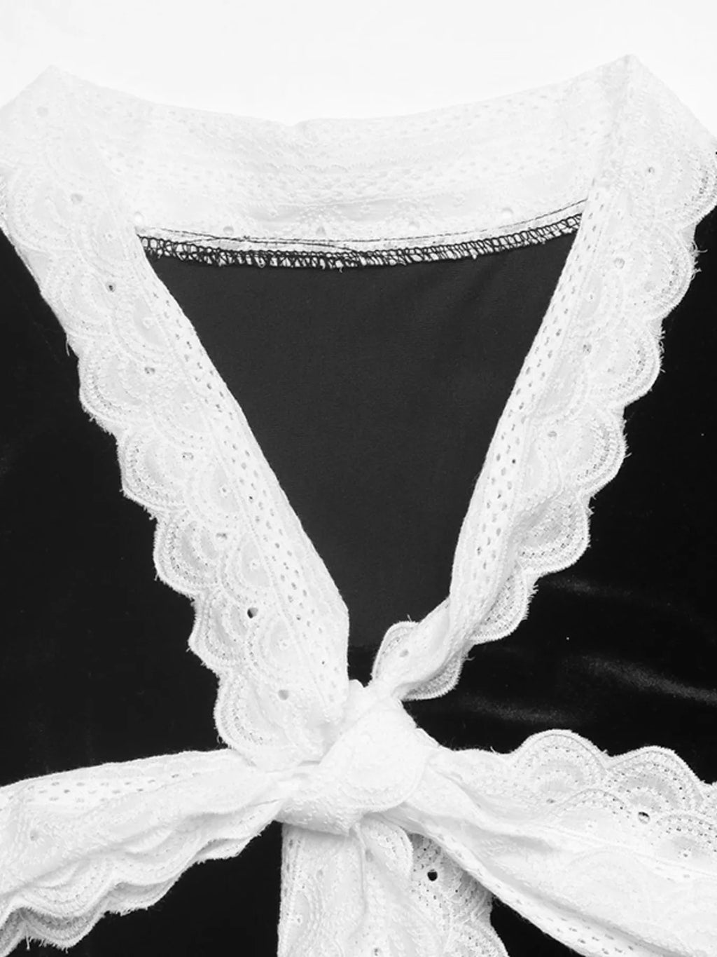 Lace Bow Tie Velvet Blouse