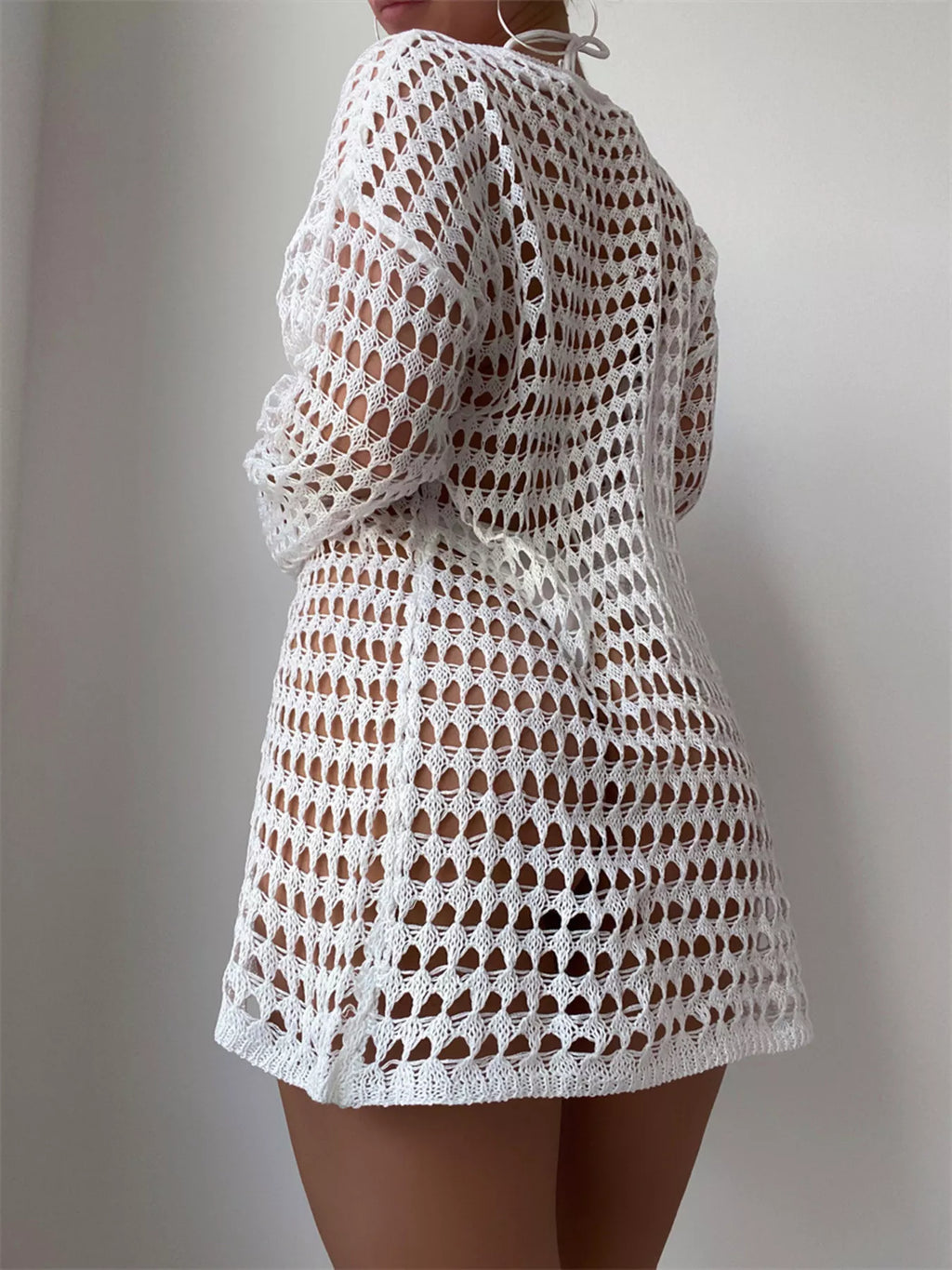 Crochet Knit Long Sleeve Cover-Up