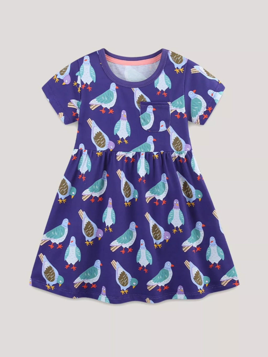 Children's Pigeon Print Casual Dress