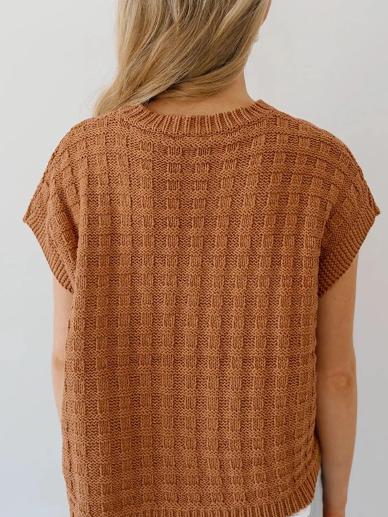 Textured Pattern Round Neck Sweater Vest