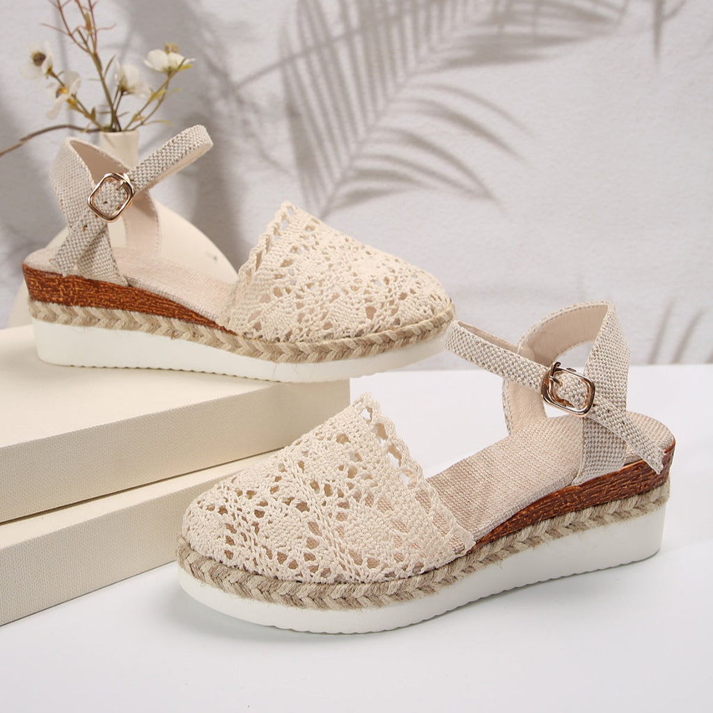 Floral Ankle Strap Espadrille Sandals