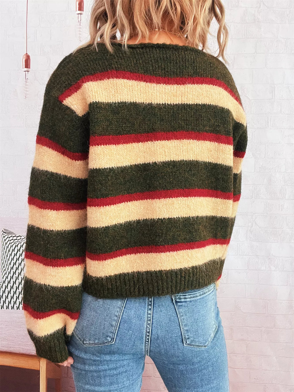 Striped Round Neck Long Sleeve Sweater