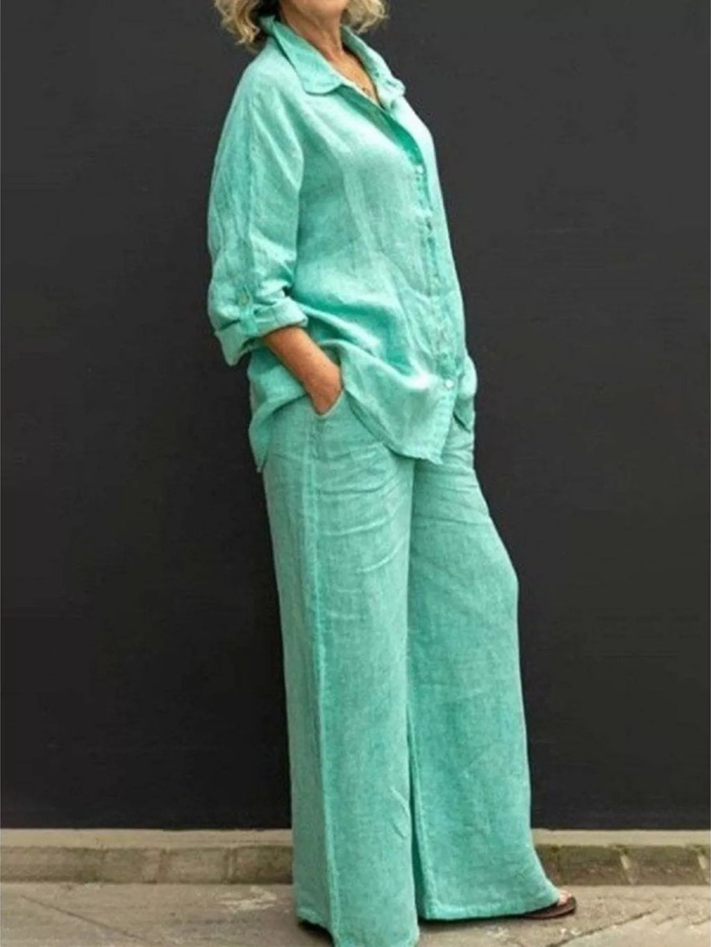Full Size Long Sleeve Shirt and Pants Set Plus Size