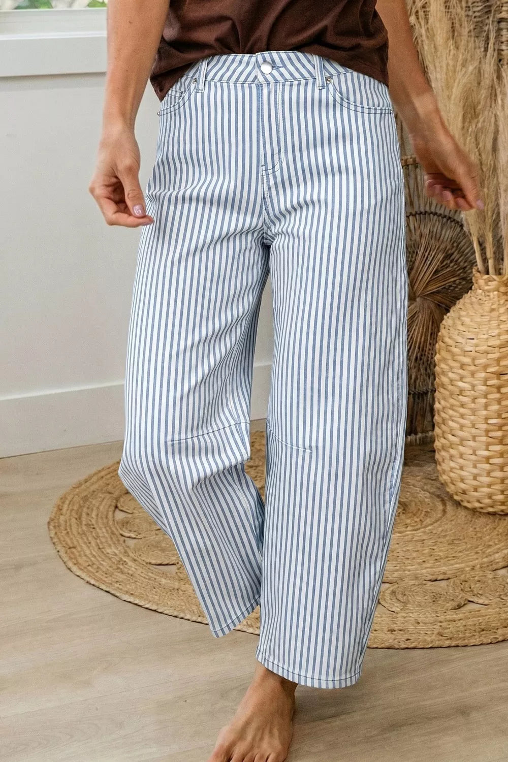 Striped Barrel Leg Jeans
