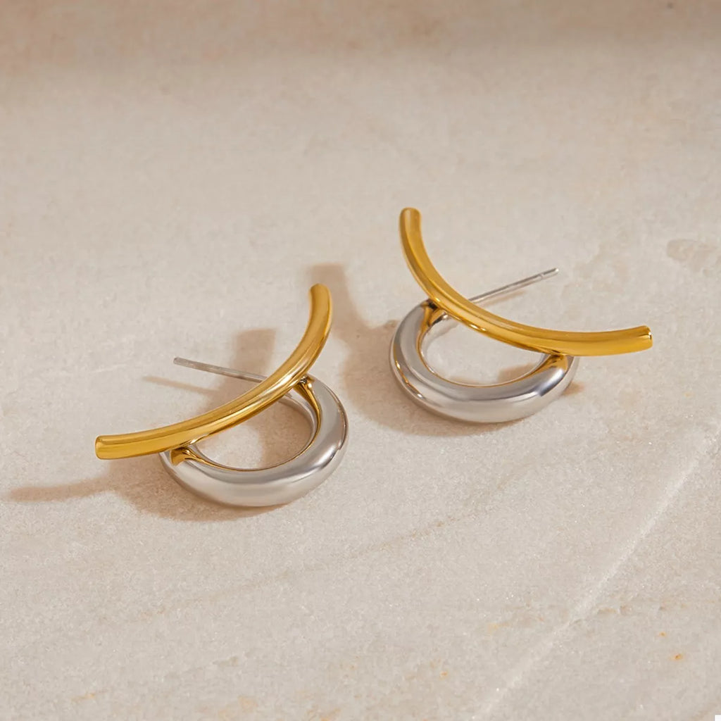 Two-Tone Modern C-Hoop Earrings