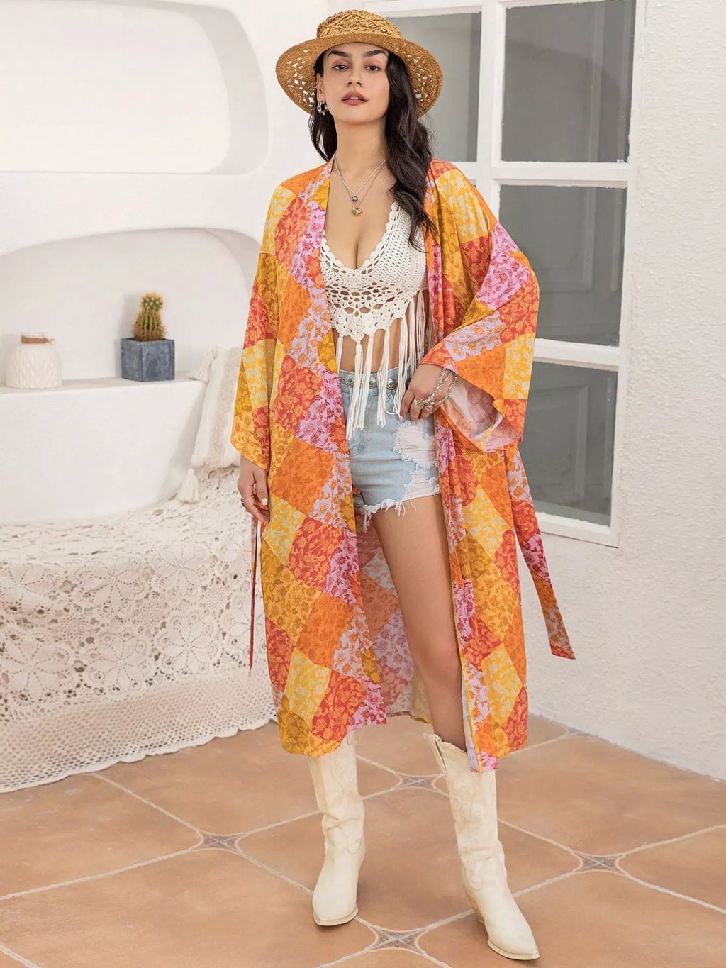 Open Front Long Sleeve Cover Up