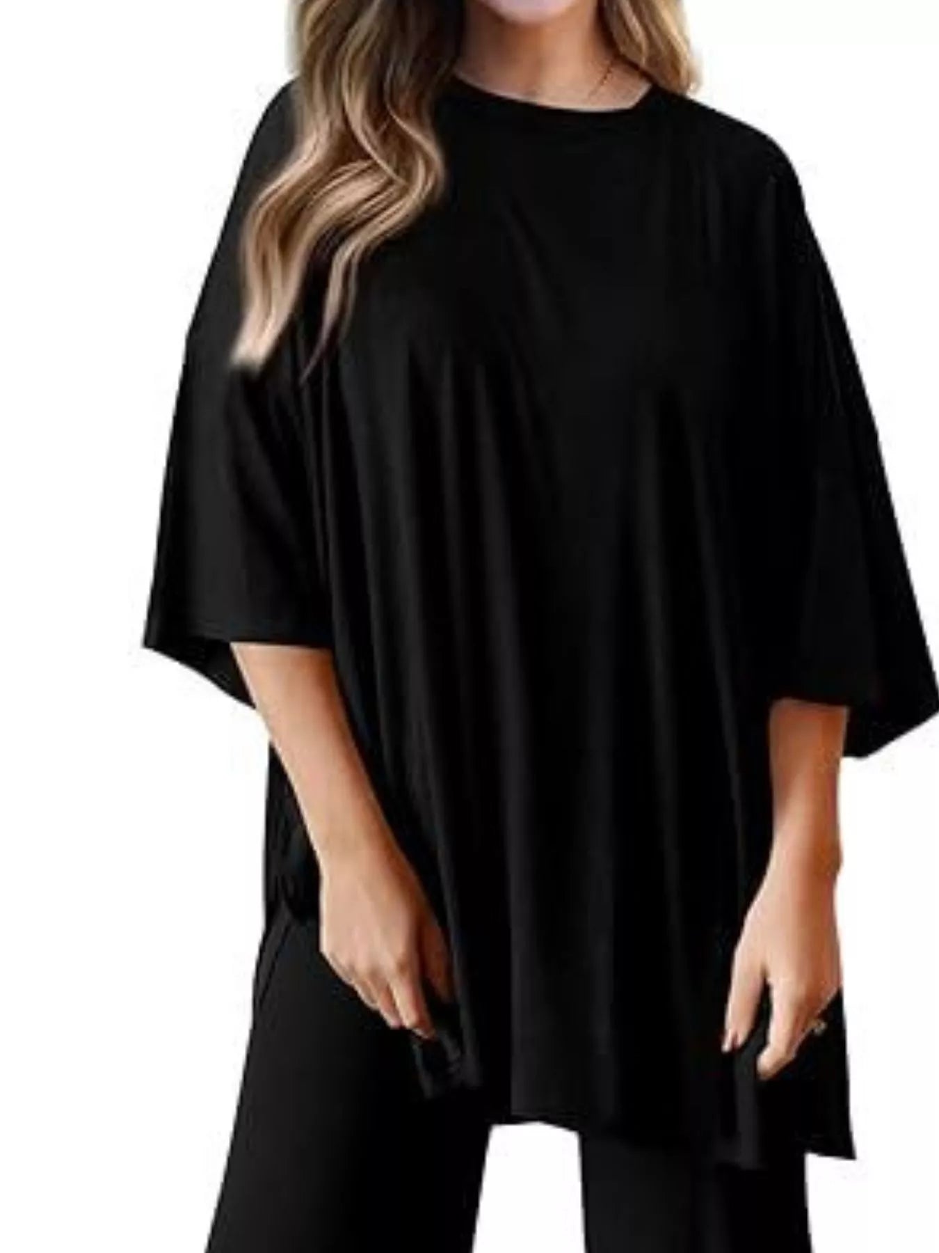Relaxed Fit Round Neck Top and Pants Two-Piece Set