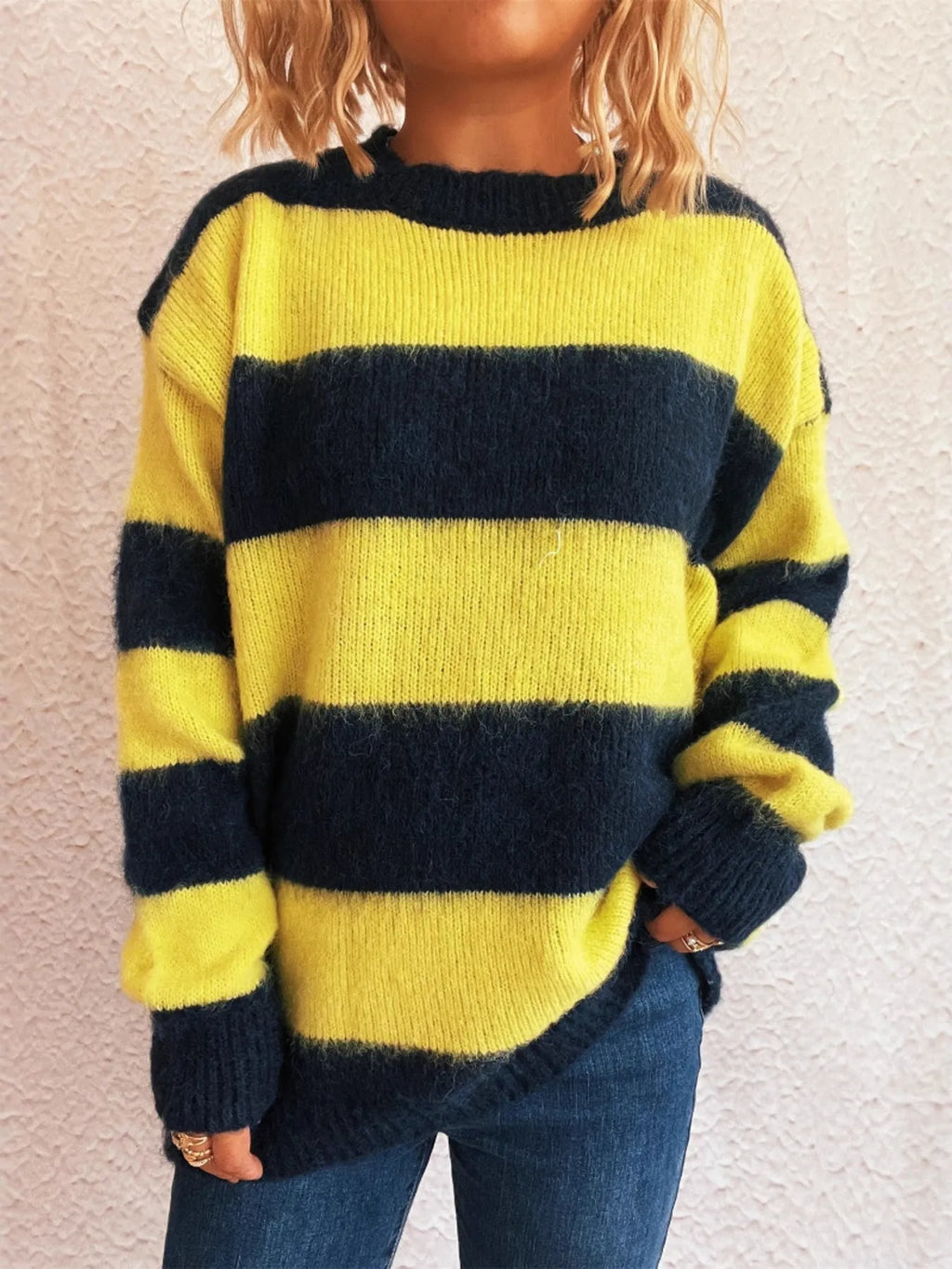 Striped Contrast Long Sleeve Sweater