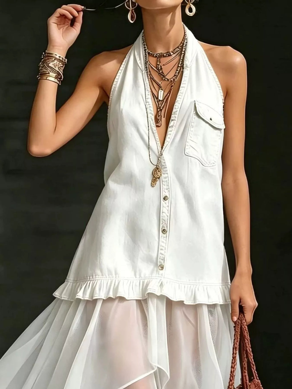 Ruffled Halter Neck Maxi Dress