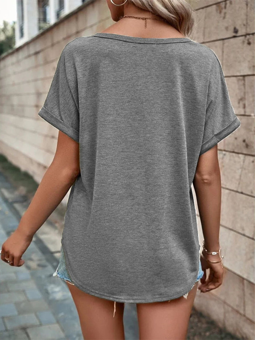 Full Size Decor Button Short Sleeve T-Shirt Plus Size