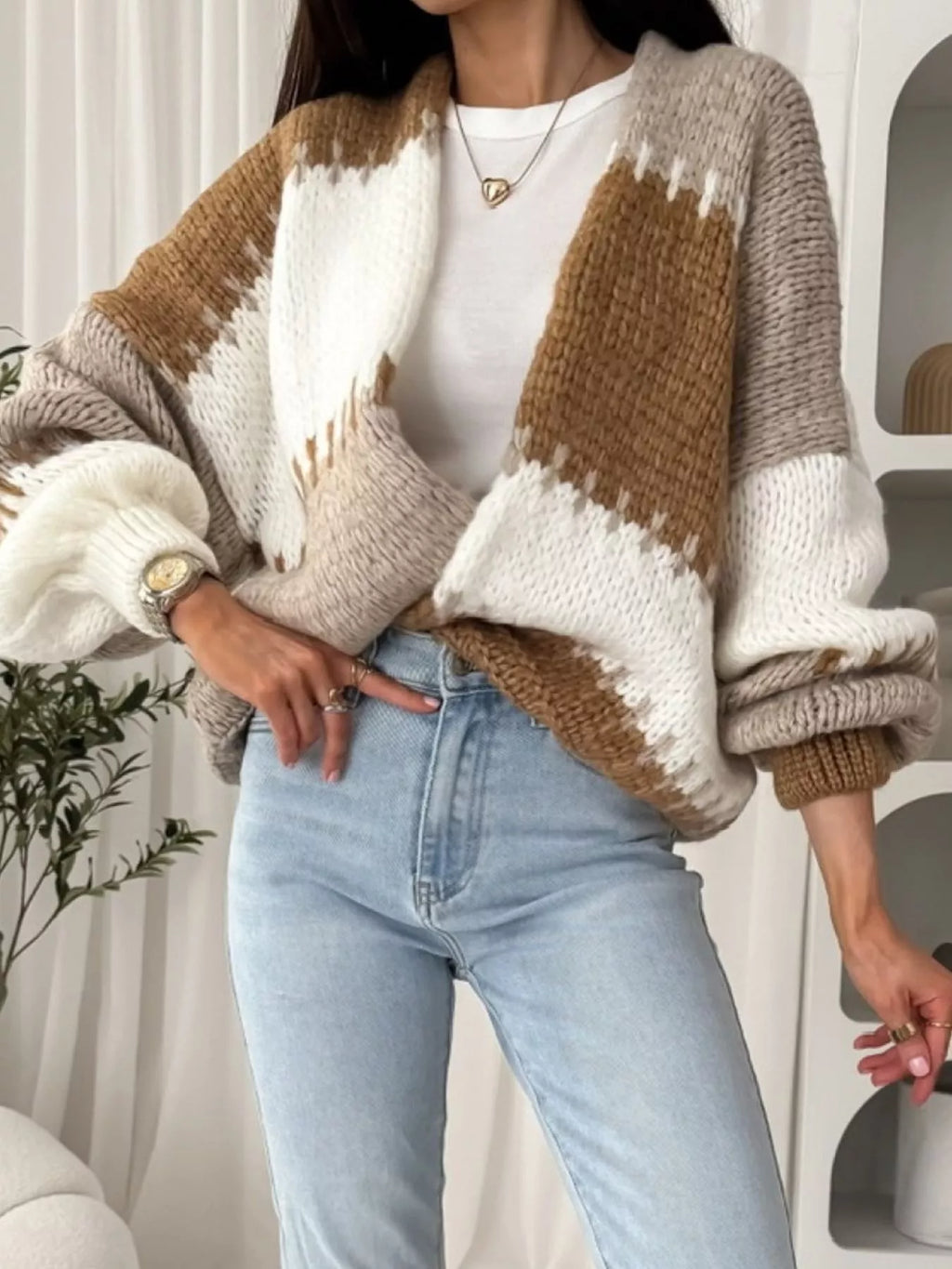 Color Block Open Front Cardigan