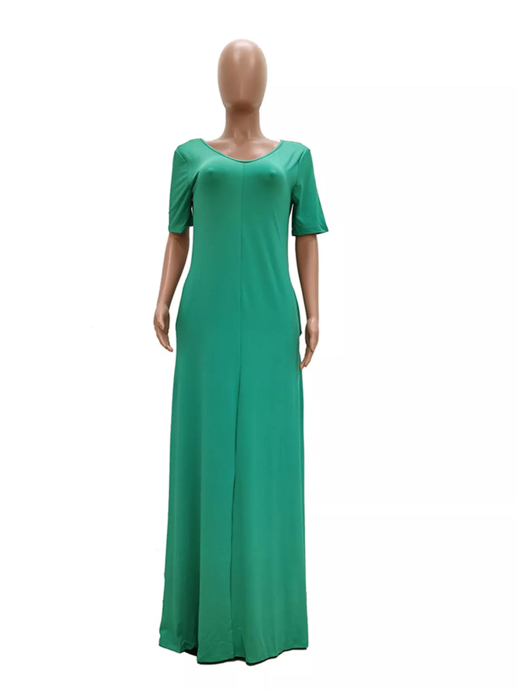 Full Size Solid Color Short Sleeve Maxi Dress Plus Size