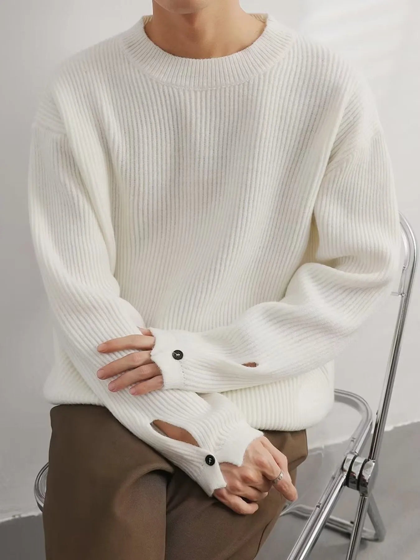 Men's Oversized Ribbed Long Sleeve Sweater
