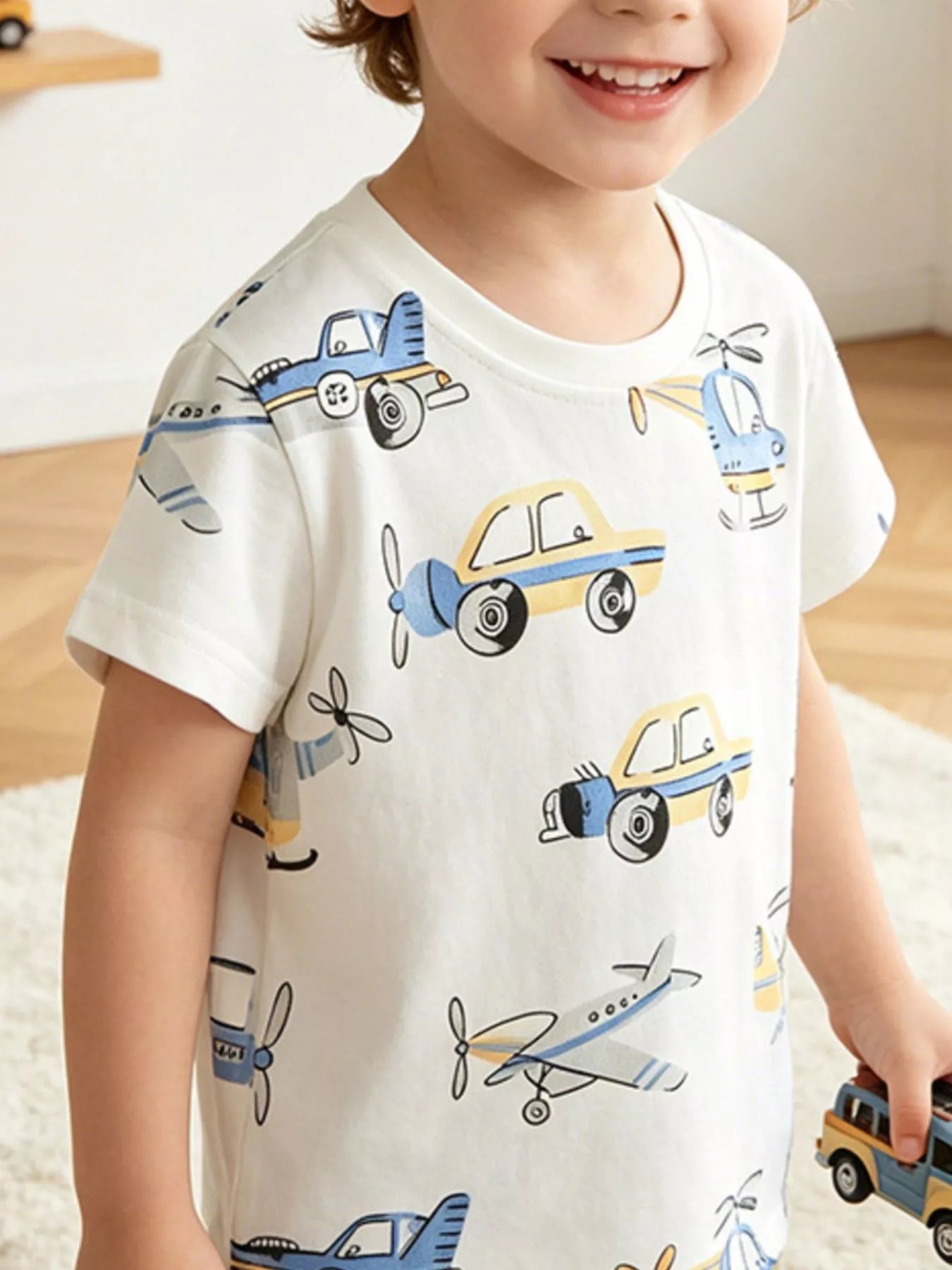 Children's Vehicle Print Cotton T-Shirt
