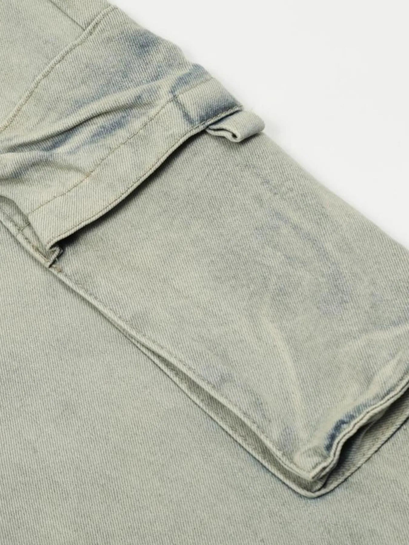 Men's Washed Multi-Pocket Straight Cargo Jeans