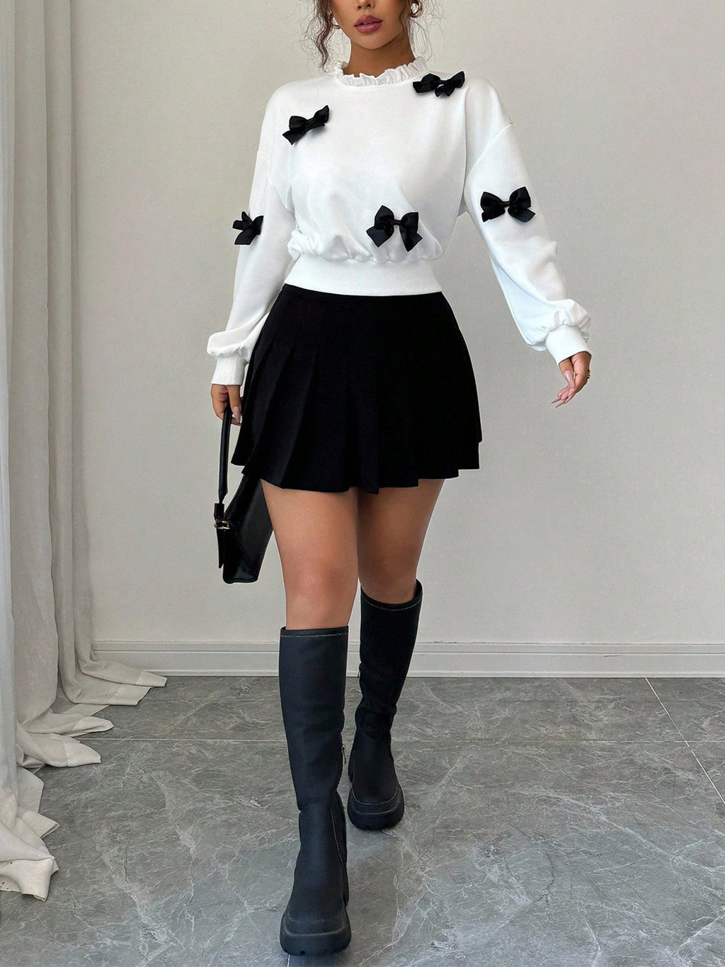 Bow Decor Dropped Shoulder Sweatshirt