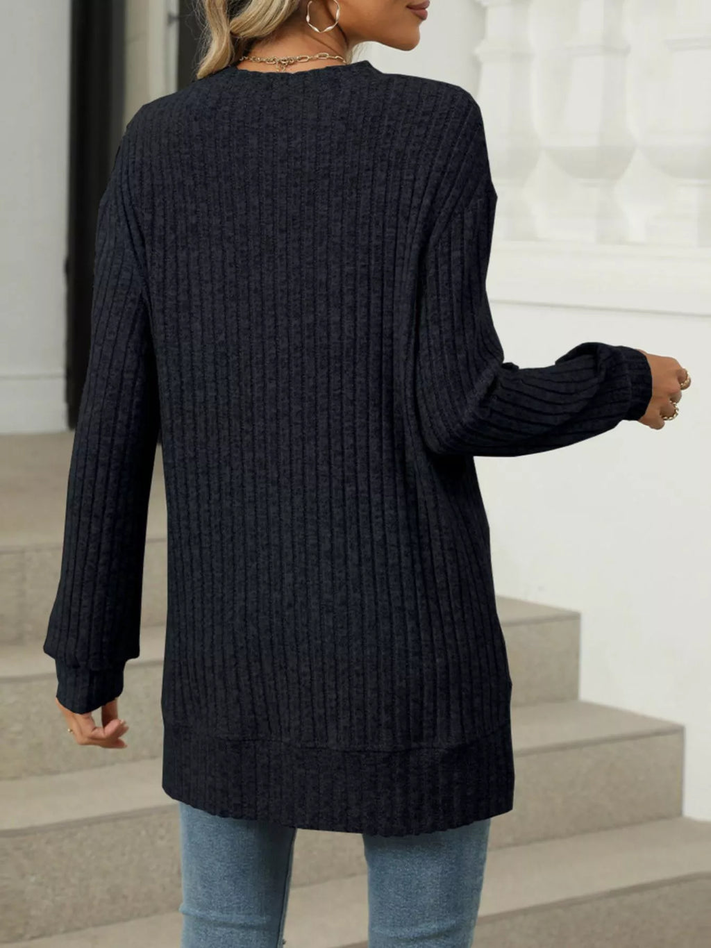 Ribbed Knit Round Neck Sweater