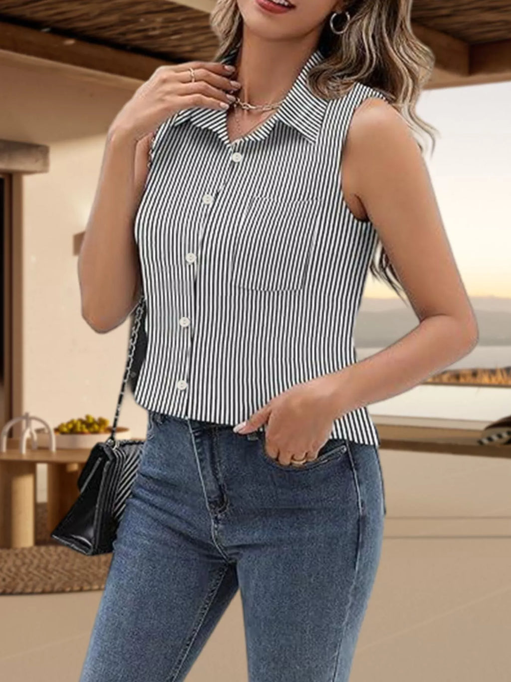 Button Up Sleeveless Shirt