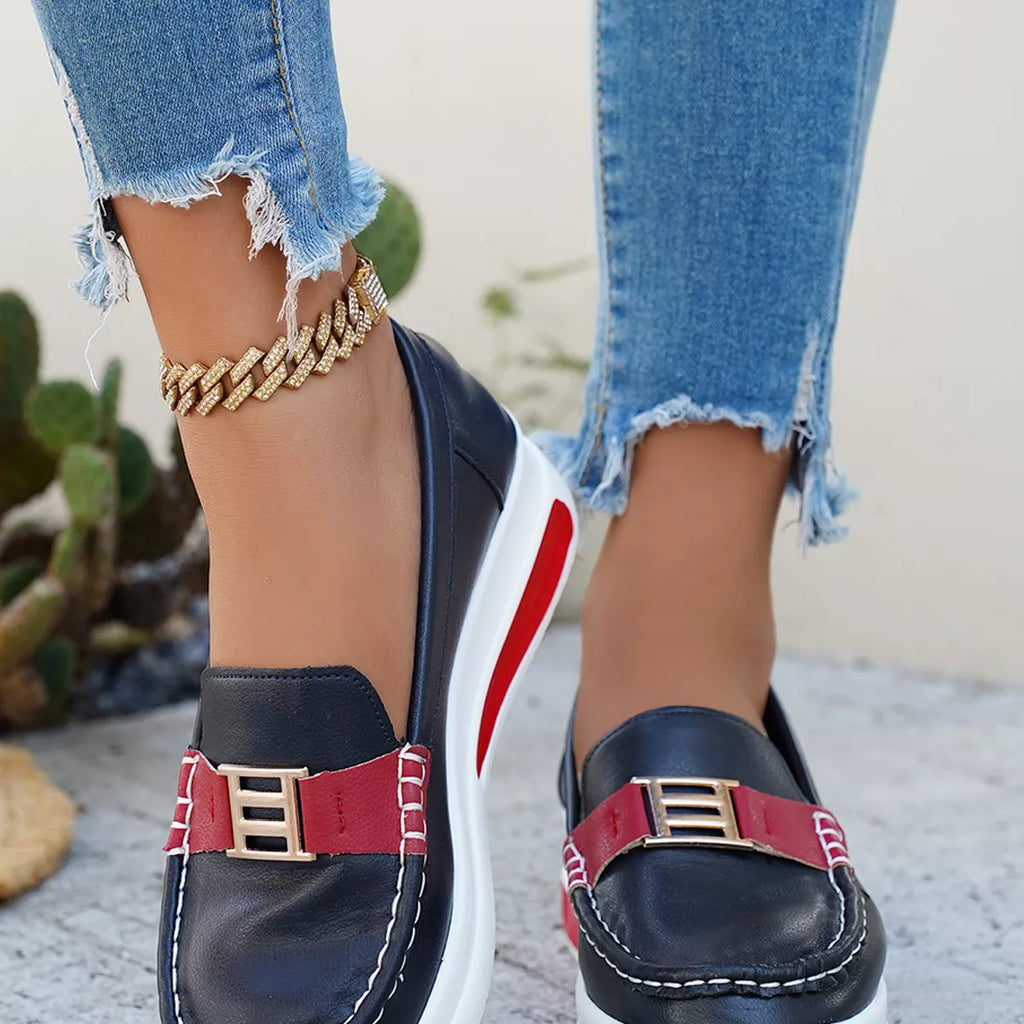Metal Buckle Round Toe Slip-Ons