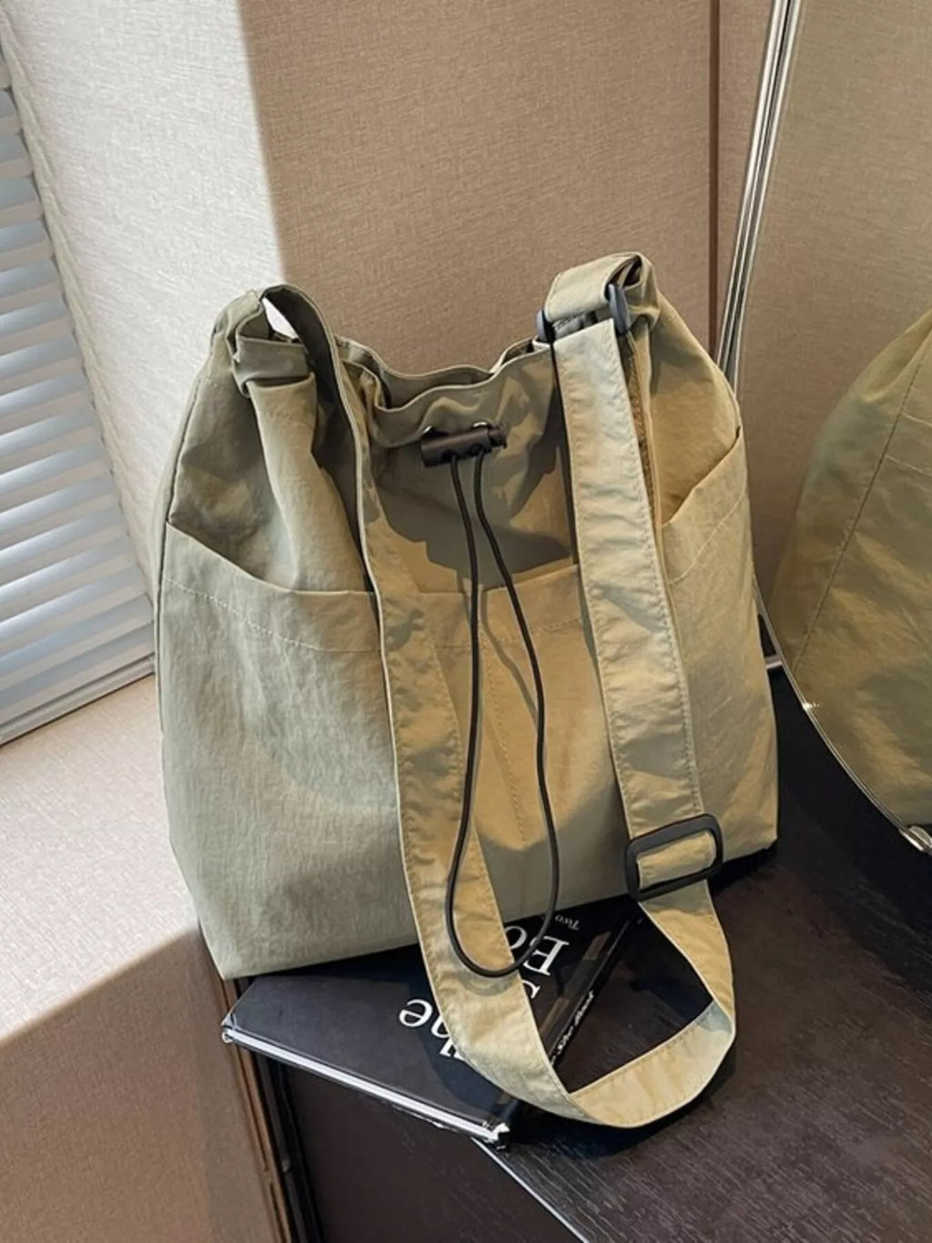 Drawstring Closure Canvas Crossbody Bag