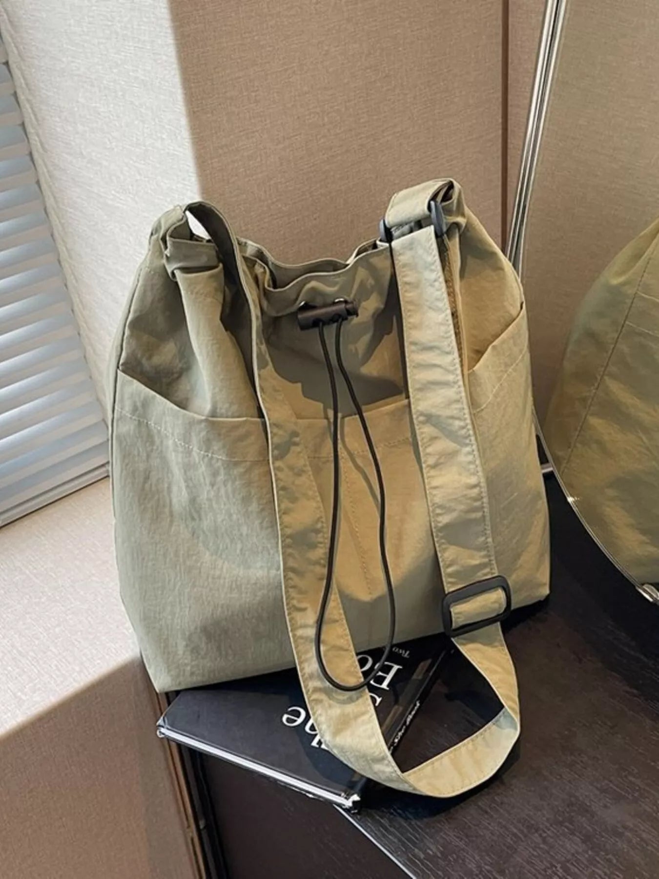 Drawstring Closure Canvas Crossbody Bag