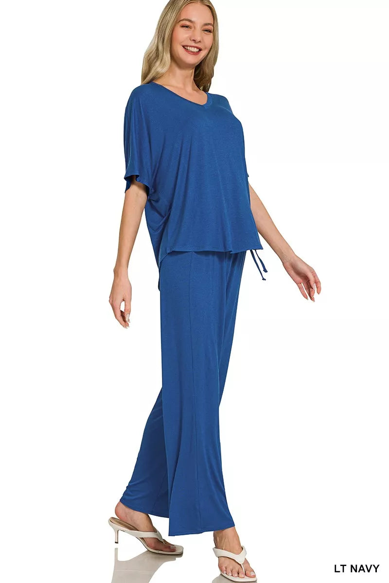 Zenana V-neck Oversized Top & Pants Set