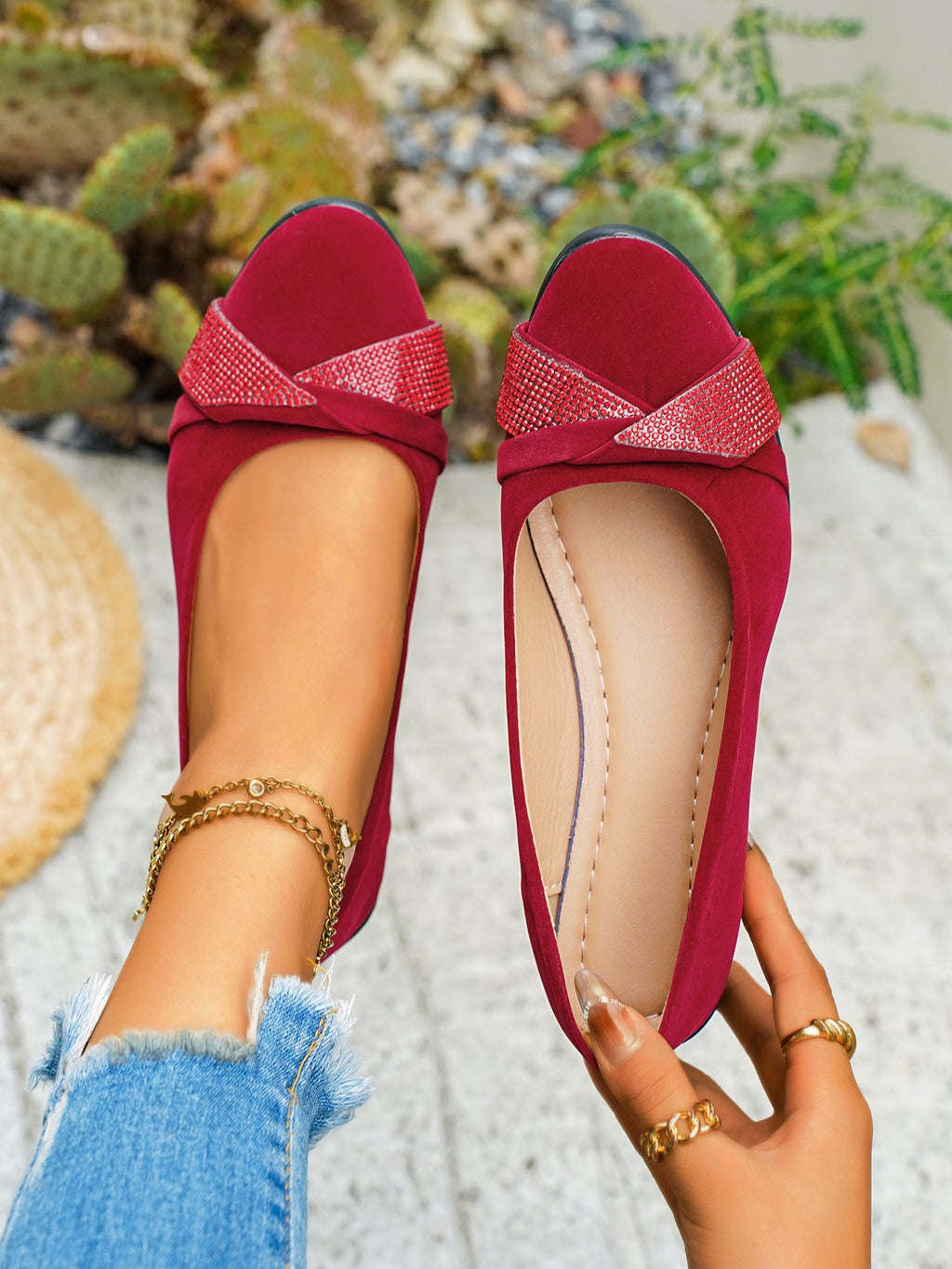 Rhinestone Embellished Wedge Slip-Ons