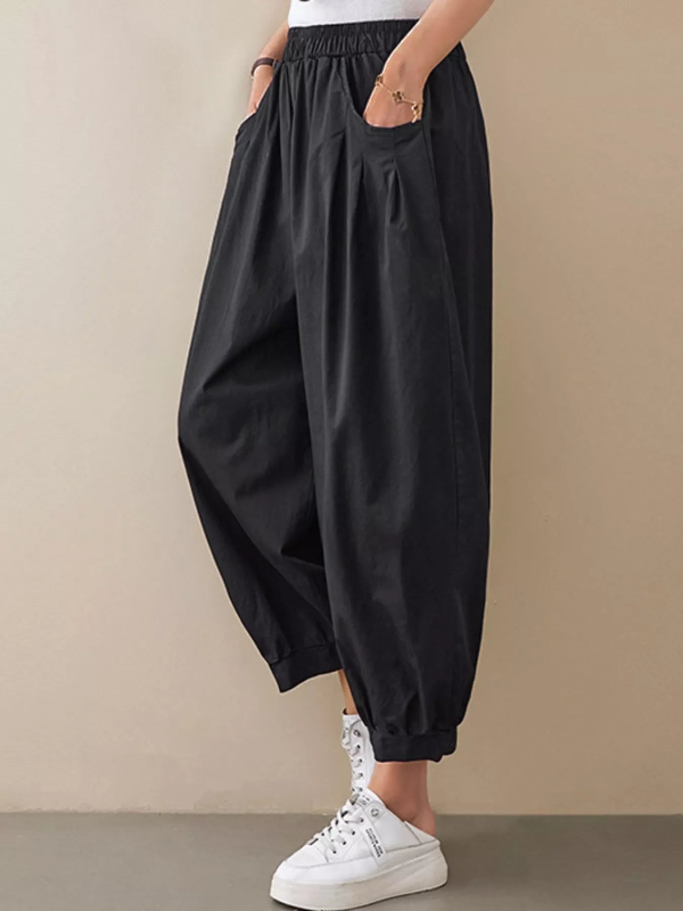 Loose Fit Elastic Waist Harem Pants