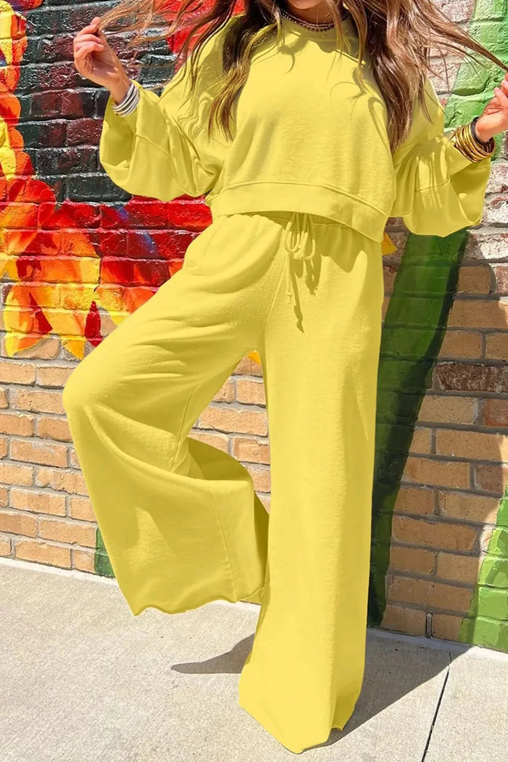 Round Neck Long Sleeve Sweatshirt and Pants Set