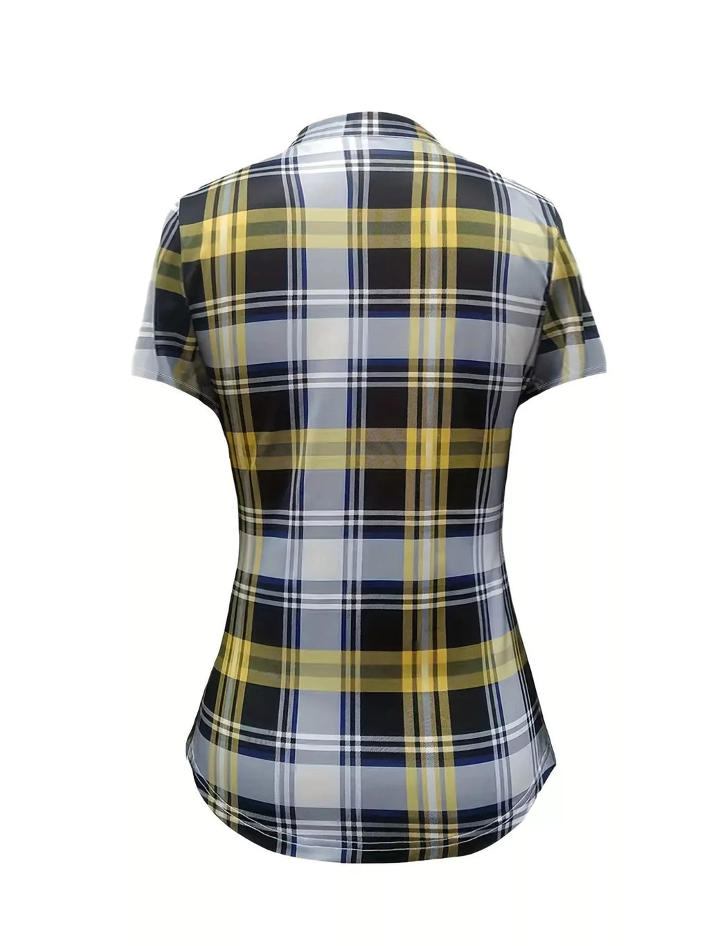 Plaid Lace-Up Short Sleeve Blouse