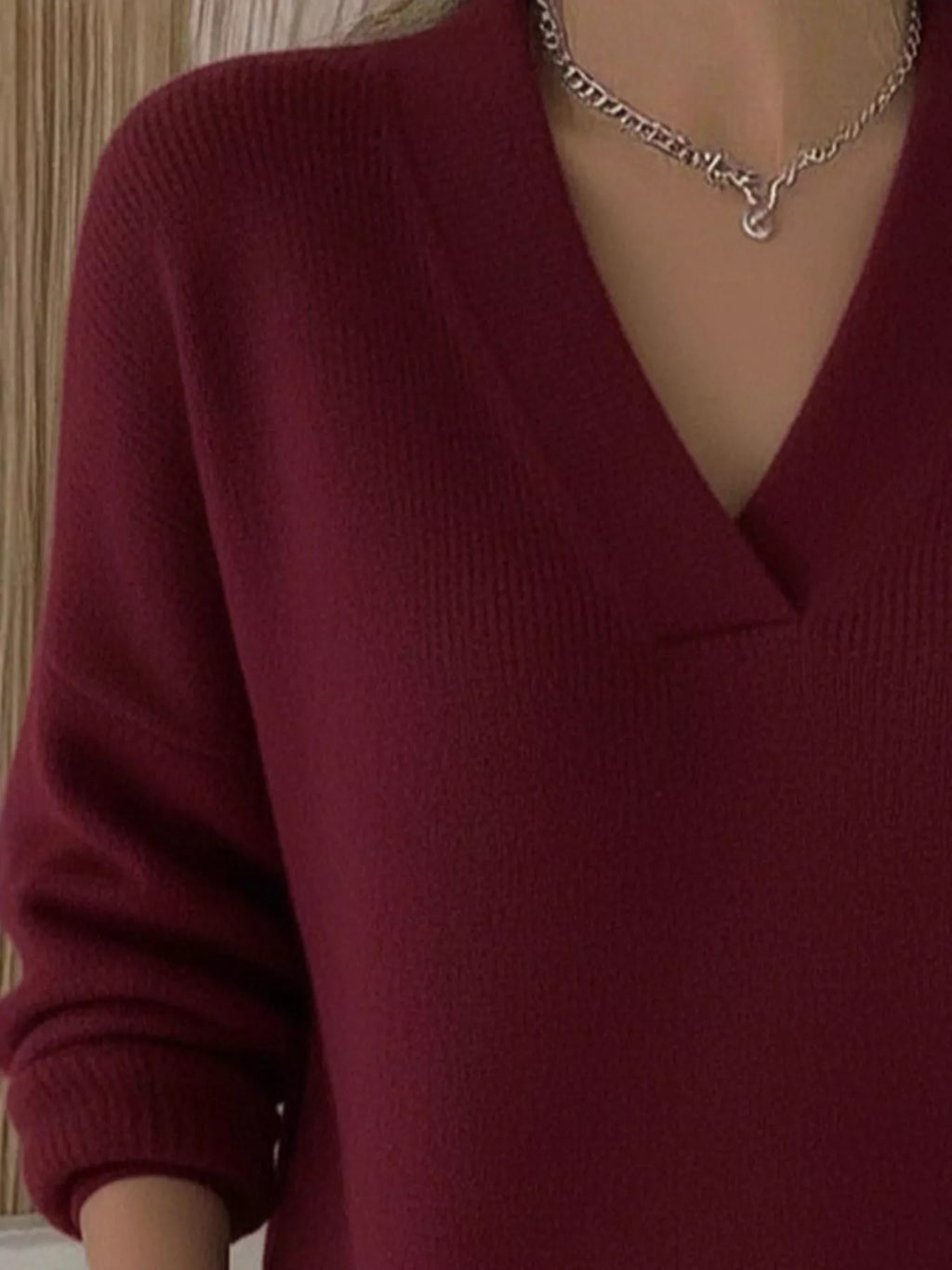 Full Size V-Neck Dropped Shoulder Sweater Plus Size