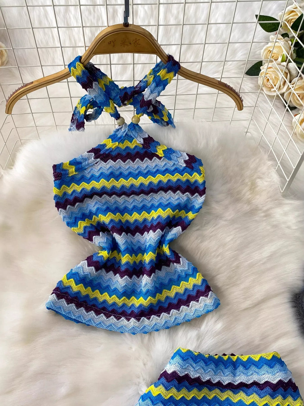 Striped Knitted Halter Top and Maxi Skirt Set