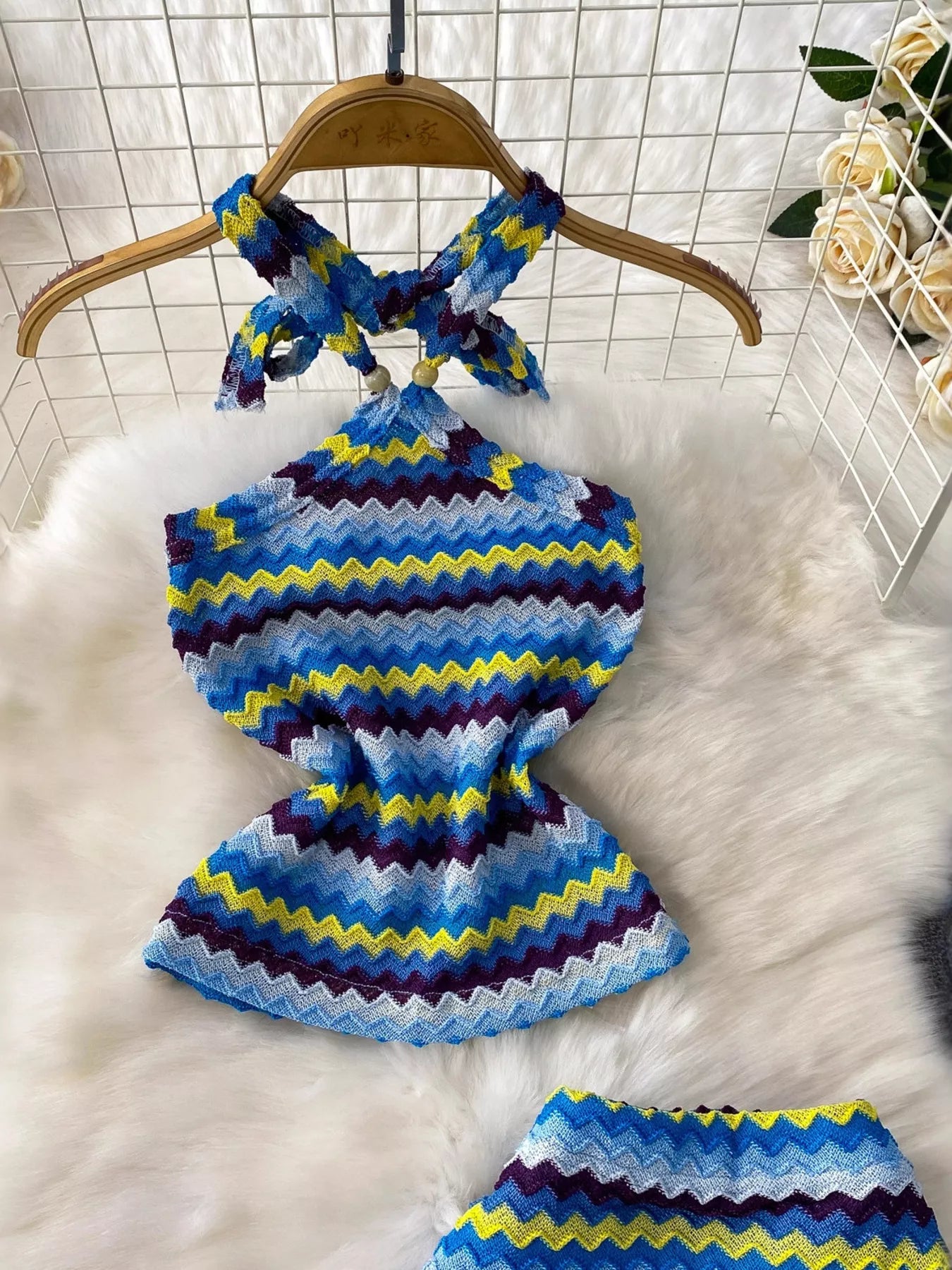 Striped Knitted Halter Top and Maxi Skirt Set
