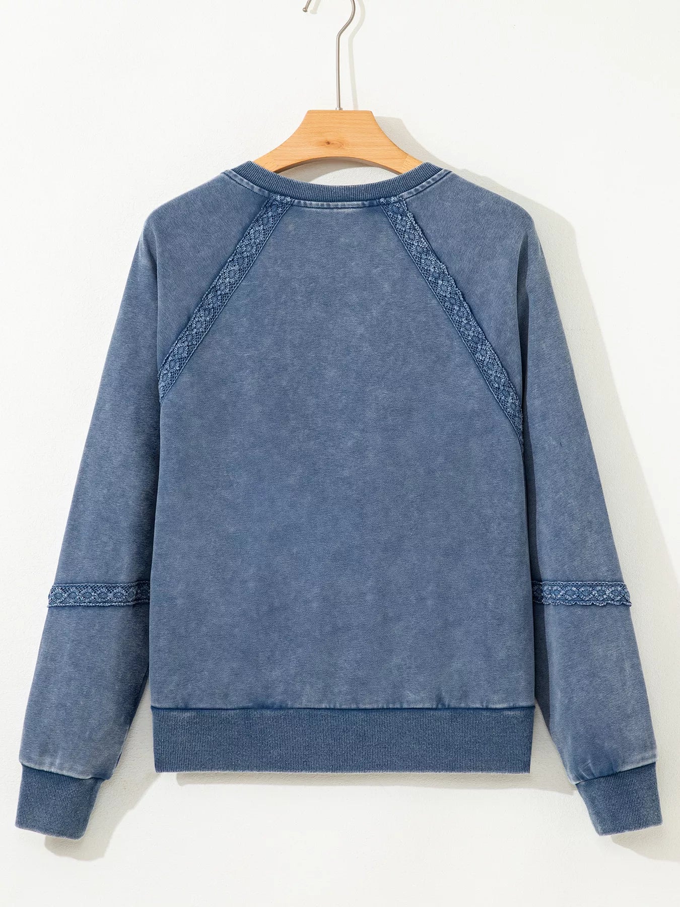 Lace Patchwork Detail Notched Neck Mineral Wash Baggy Sweatshirt