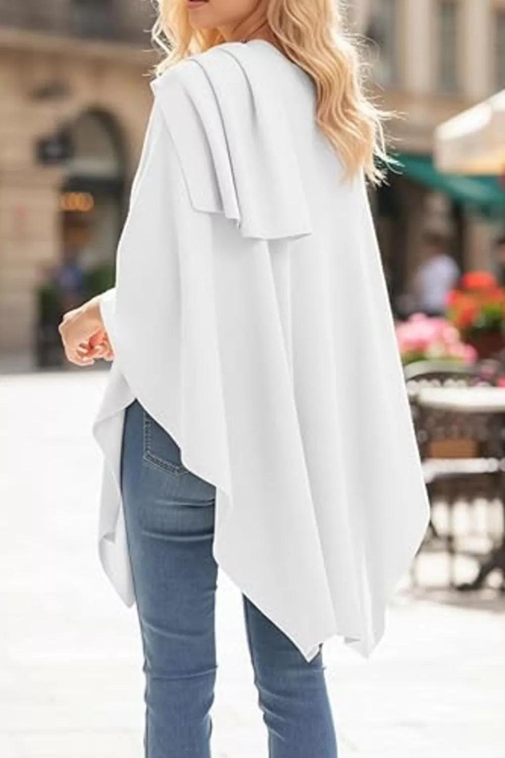 Draped Knitted Split Cape Shawl with Strap